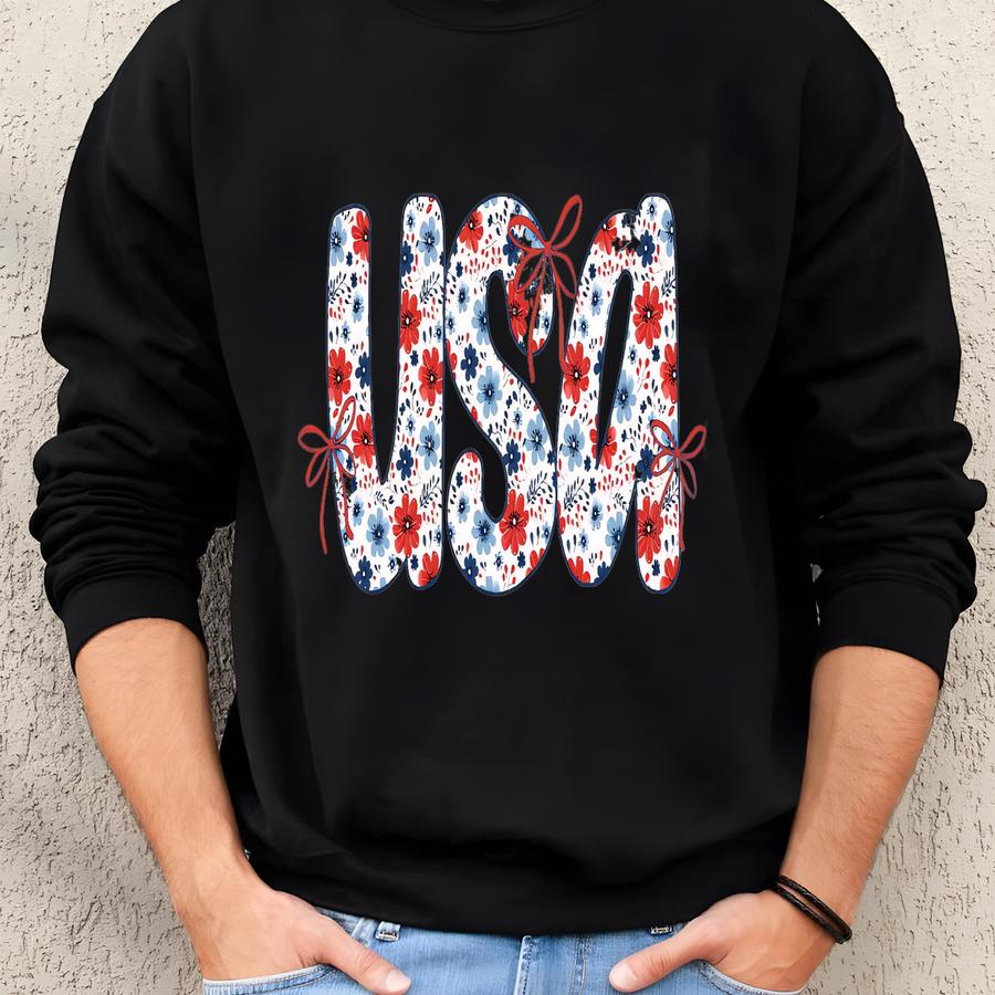 Floral Usa Shirt: Patriotic 4th Of July Tee Sweatshirt