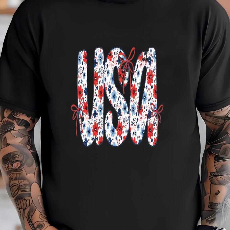 Floral Usa Shirt: Patriotic 4th Of July Tee T-shirt