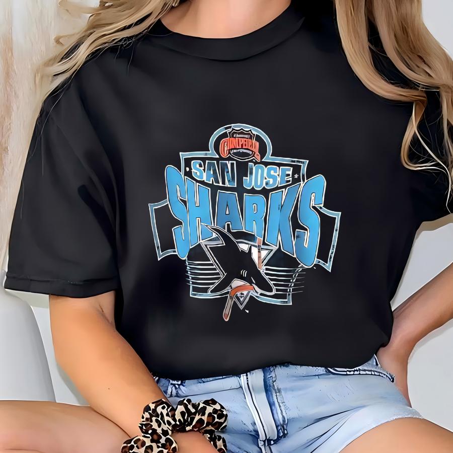 Vintage 90s San Jose Sharks Hoodie: Home Team Black Tee (l) T-shirt
