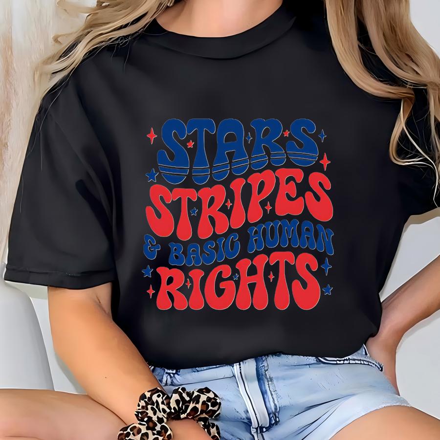 Stars And Stripes And Human Rights Shirt, 4th Of July Protest Hoodie, Stars And Stripes Graphic Tee, Red White And Blue Shirt, Anti  T-shirt