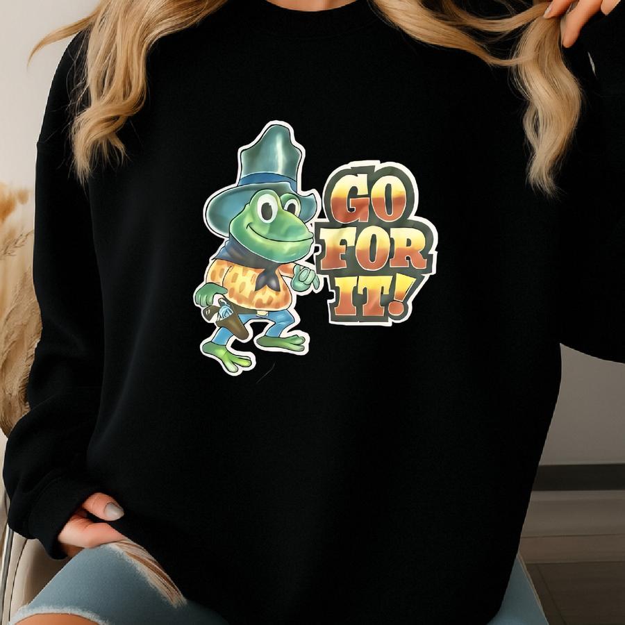 Men's Vintage 80's Go For It Hiking Cowboy Frog Black Graphic T Shirt Tee Sz S Sweatshirt