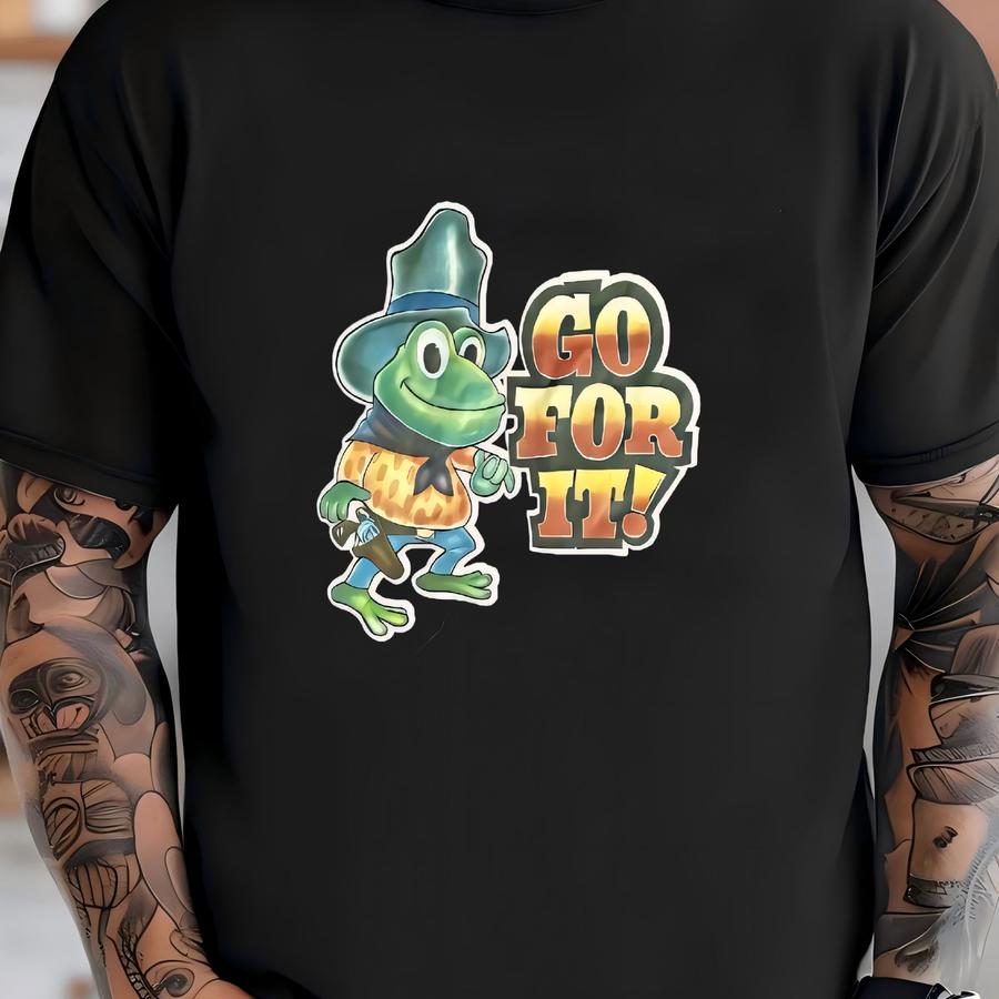 Men's Vintage 80's Go For It Hiking Cowboy Frog Black Graphic T Shirt Tee Sz S T-shirt
