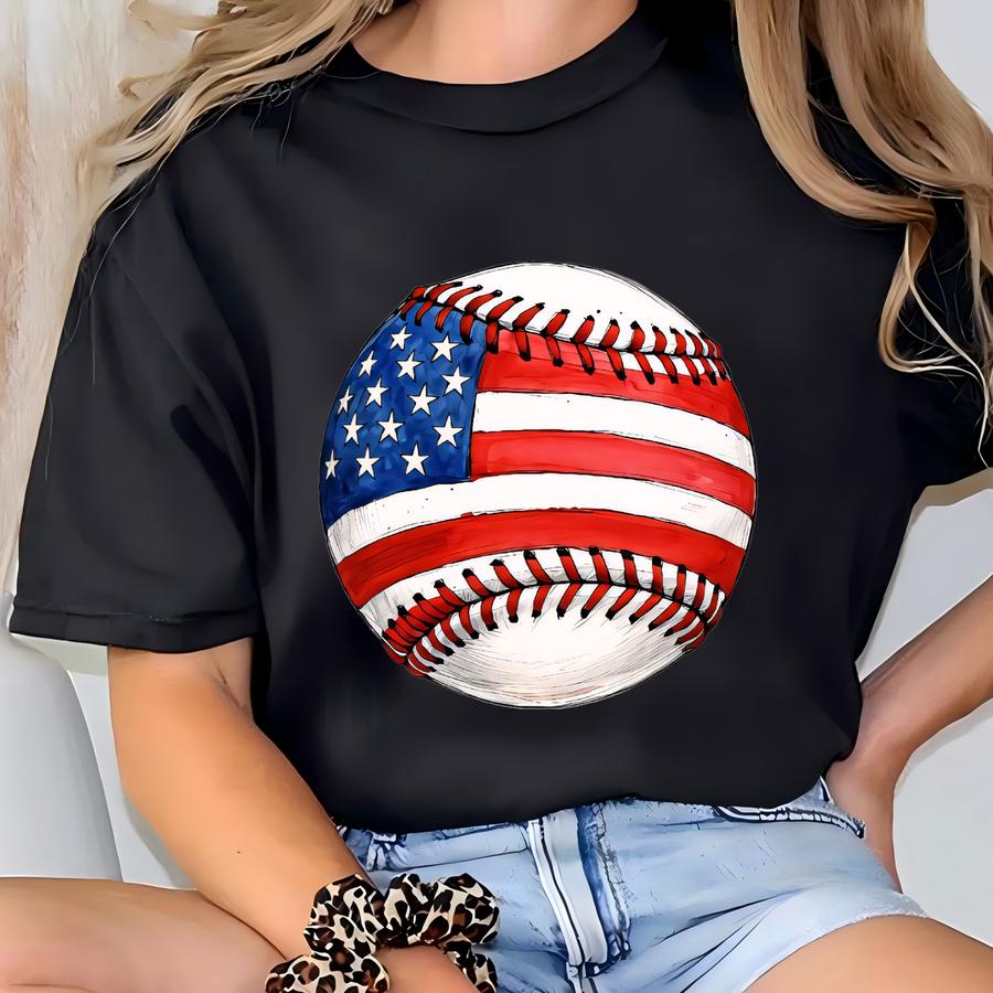 American Baseball Lover Hoodie, Blue Red And White Baseball Shirt, 4th Of July Gift, Patriotic Baseball Tee, Independence Day Shirt T-shirt