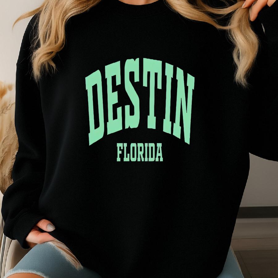 Destin Florida Sweatshirt, Hoodie Shirt – Al Beach Town Shirt, Retro Vacation Crewneck, Ocean Lover Gift Idea, Summer Vibes Tee Sweatshirt
