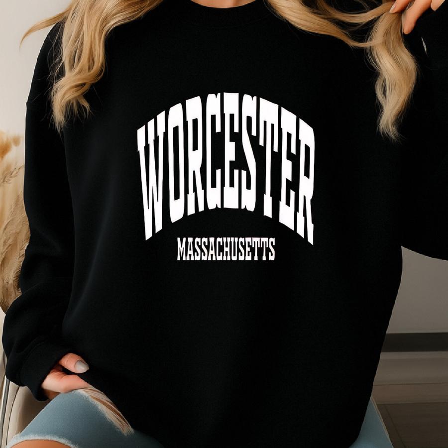 Worcester Sweatshirt, Hoodie Shirt – Classic City Design, Massachusetts Pride Shirt, Urban Style Tee, Local Gift, Retro Vintage Look Sweatshirt