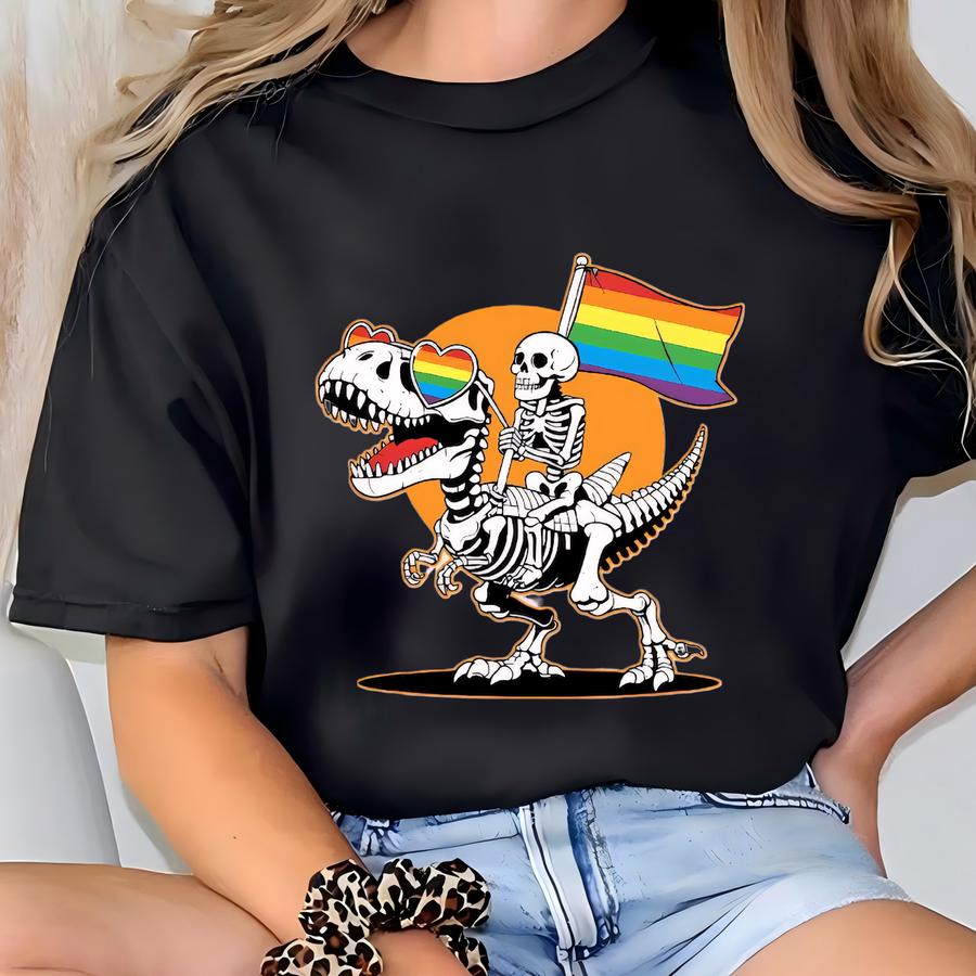 ® Lgbt Skeleton Shirt, Skeleton Pride Shirt, Gay Skeleton Shirt, Dinosaur Pride Hoodie, Queer Pride Tee, Lgbtq Flag Shirt T-shirt