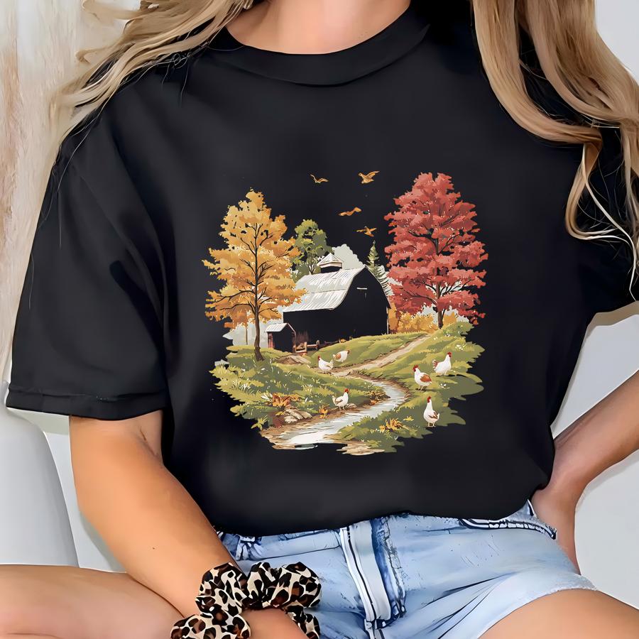 Farm Chicken Barn Fall Creek Sweatshirt, Country Harvest Jumper, Harvest Festival Pullover, Farmhouse Sweatshirt T-shirt