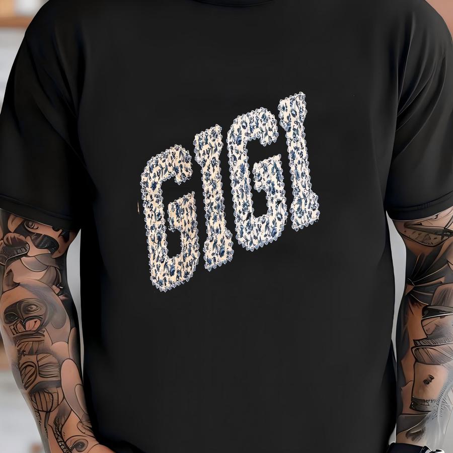 Gigi Shirt, Personalized Blue Floral Gigi Tee, Custom Toile Gigi Shirt, New Grandma Announcement Shirt, Tee T-shirt