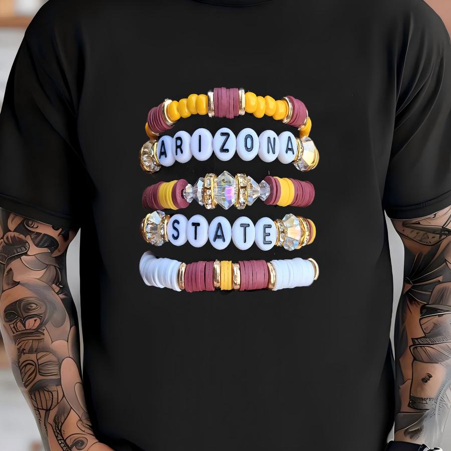 Full Stack Arizona State Heishi Bracelet Stack: Rhinestone Sun Devils Game Day T-shirt