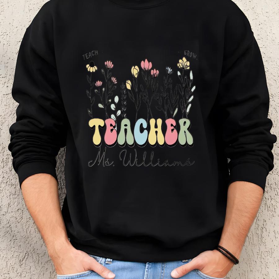Personalized Teacher Appreciation Tee: 100% Cotton Canvas Shoulder Sweatshirt