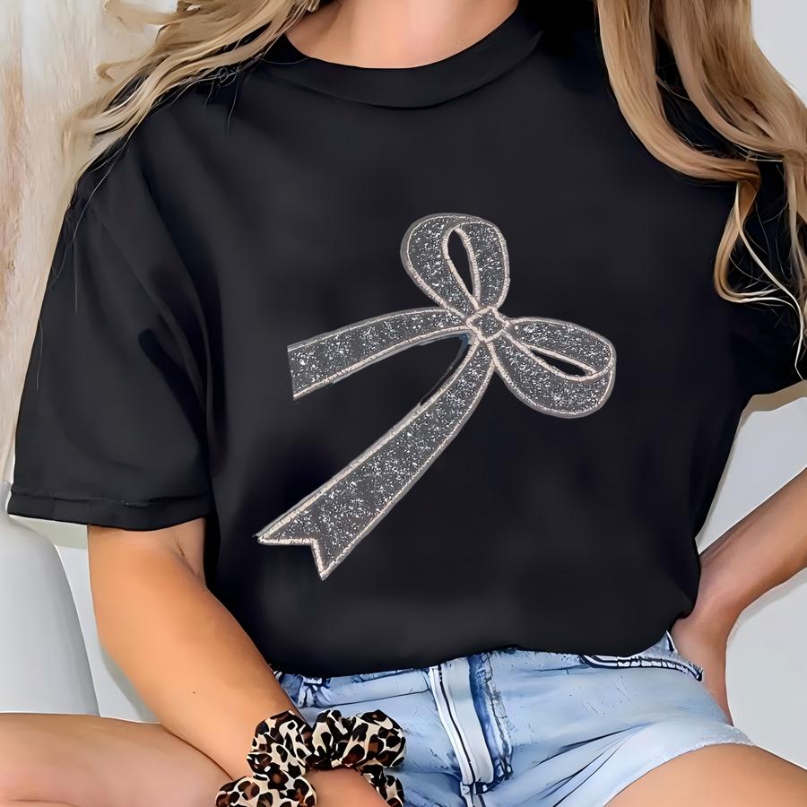 Glitter Bow Tank Top: Loose Fit Shirt T-shirt