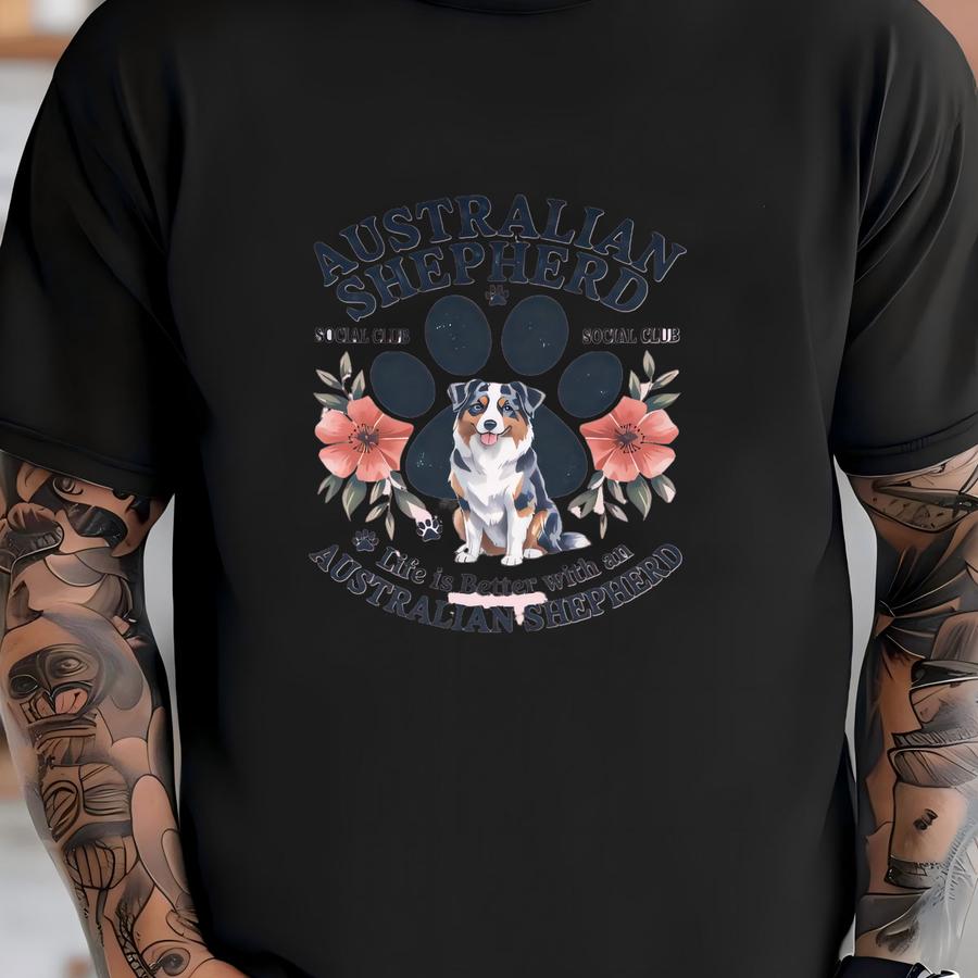 Australian Shepherd Hoodie: Floral Paw Print Aussie Dog Lover Gift T-shirt