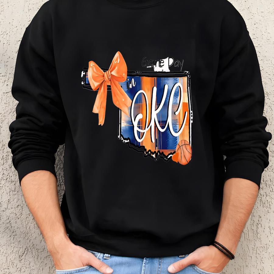 Oklahoma City Basketball Game Day T-shirt For Oklahoma City Basketball Fan Spirit Apparel Team Colors Orange And Blue Sweatshirt