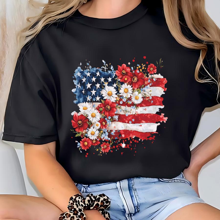 ® Floral American Flag Shirt, Womens 4th Of July Shirt, Floral Usa Shirt, Patriotic Shirt, Memorial Day Gift, Independence Day T-shirt