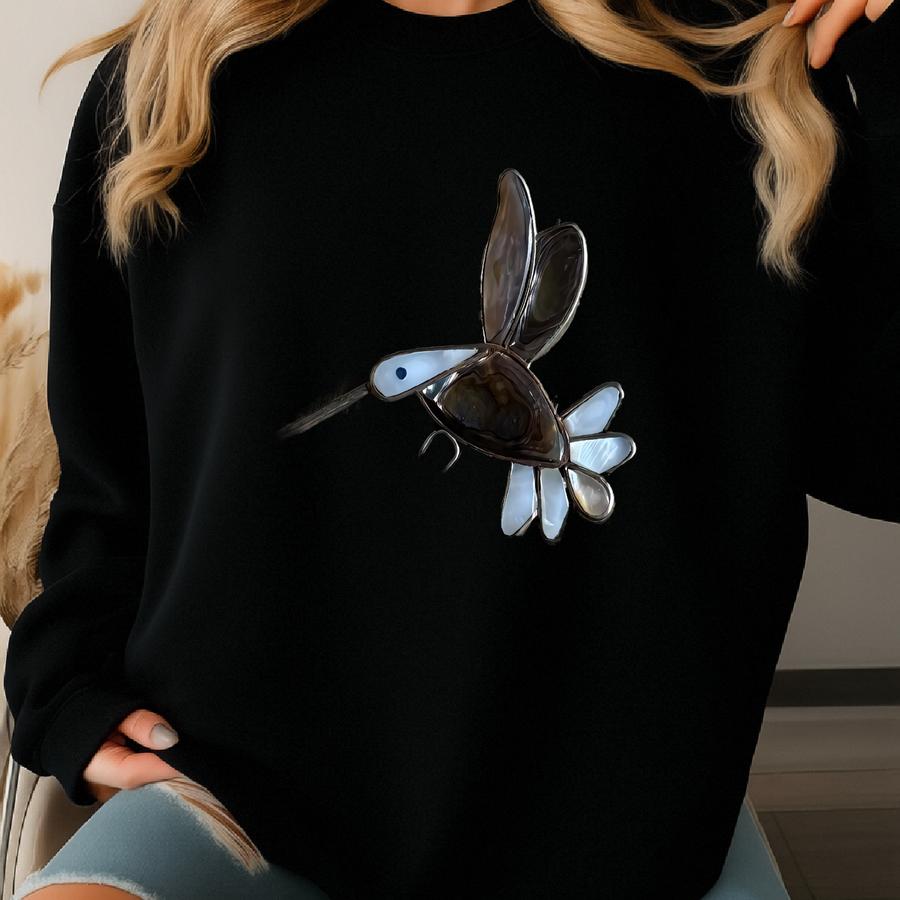 Vintage Taxco Aplaca Alabone And Pearl Hummingbird Pendant/brooch. Made In Mexico. Sweatshirt