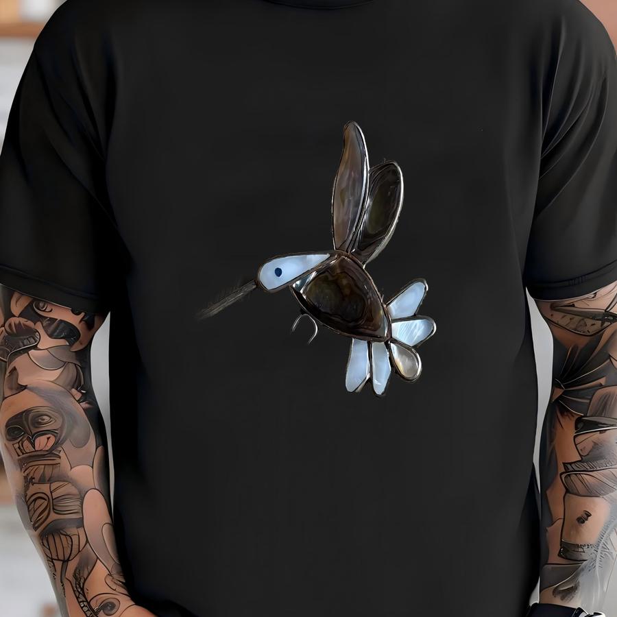 Vintage Taxco Aplaca Alabone And Pearl Hummingbird Pendant/brooch. Made In Mexico. T-shirt