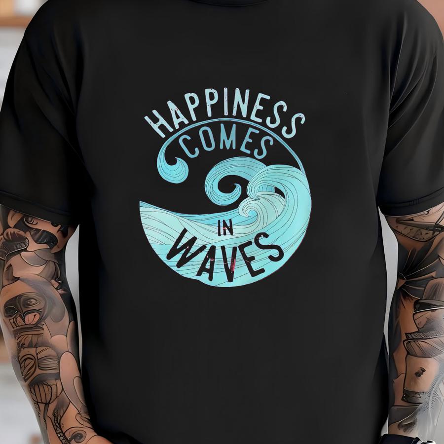 Happiness Comes In Waves Ocean Surfer Beach Vibes Tank Top T-shirt