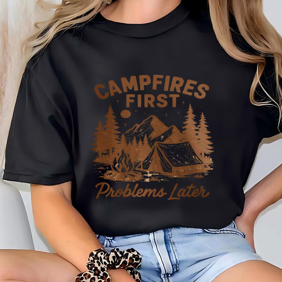 Comfort Color Retro Campfire Camping Shirt Sweatshirt Hoodie, Mountain Graphic Tee, Nature Lover Gift, Outdoor Adventure Hoodie, Hiking Top T-shirt