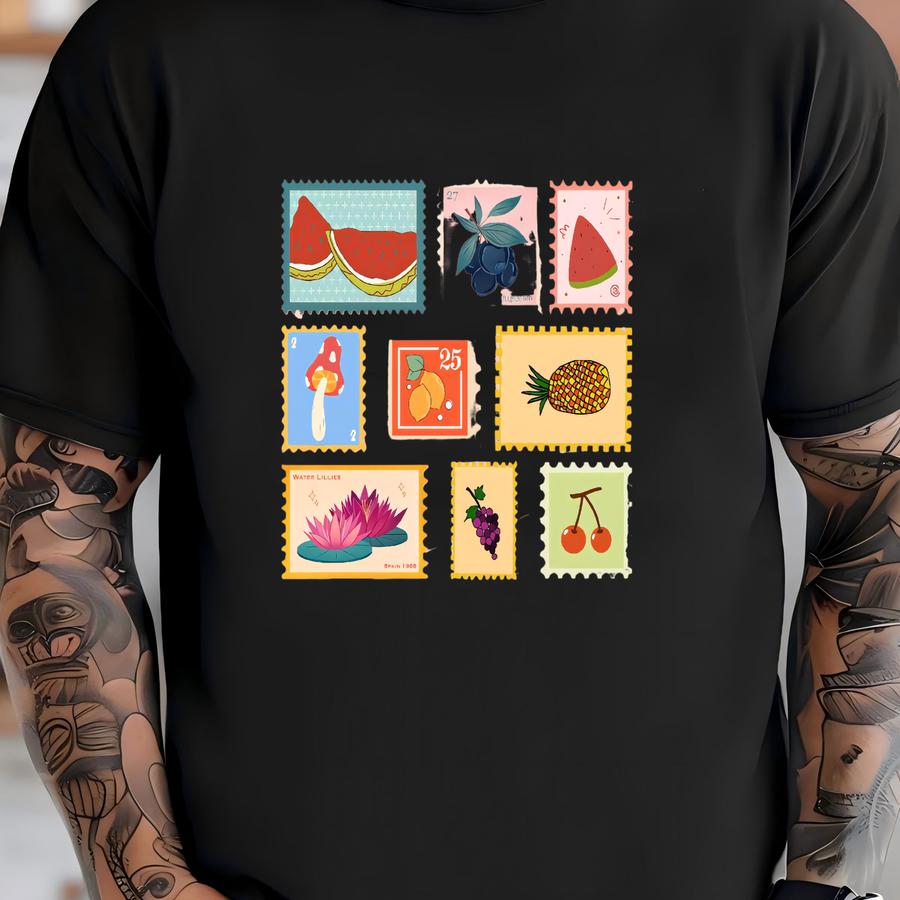 Vintage Fruit Stamp Hoodie: Ringspun Cotton Tee T-shirt