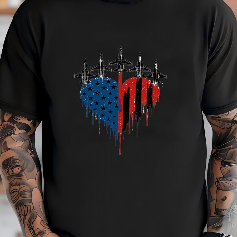 ® Patriotic Jet Heart Shirt – Military Usa Graphic Tee, 4th Of July Shirt, American Pride Top, Red White Blue Veteran Tee T-shirt