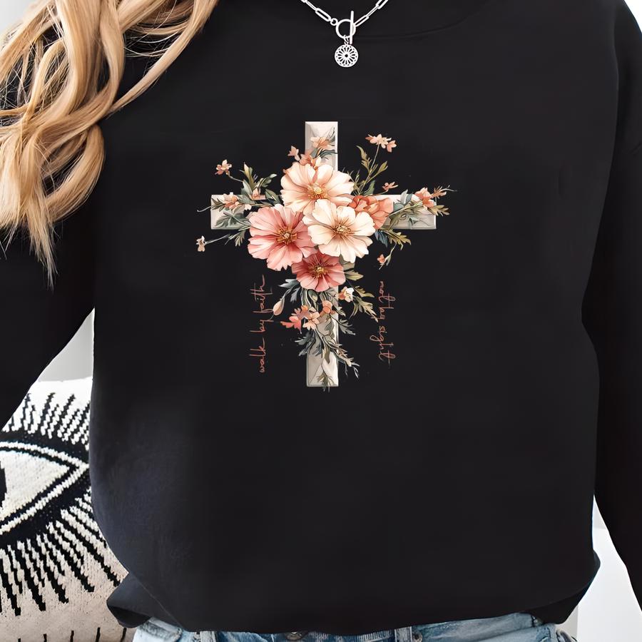 ® Christian Shirt, Jesus Is The Light Floral Cross Tee, Faith Tee For Women, Walk By Faith Bible Verse Tee, God Is Good Shirt Sweatshirt