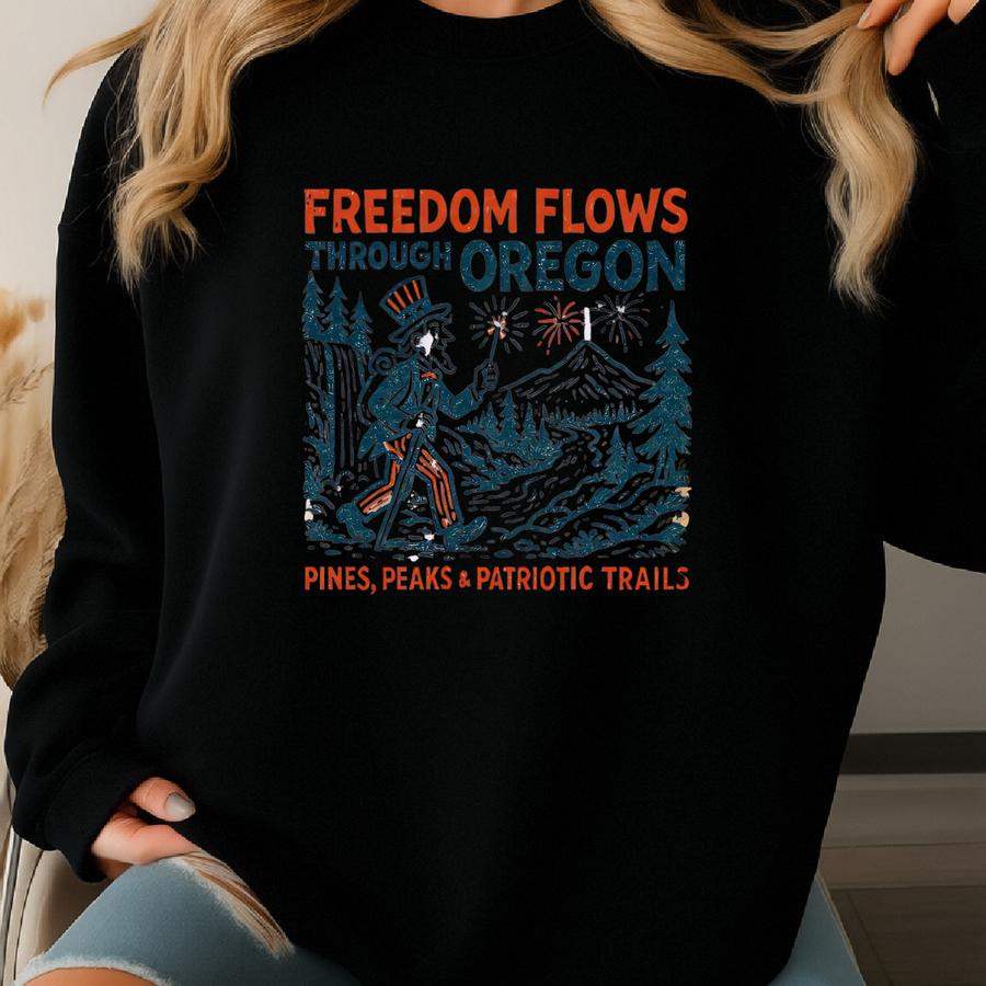 Freedom Flows Tee: Vintage Hiking Shirt, Pacific Northwest Pride Sweatshirt