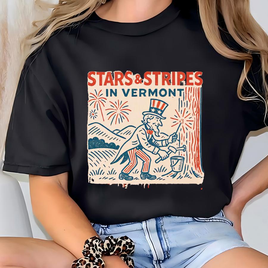 Stars Stripes Vermont Tee: Vintage Americana 4th Of July Shirt T-shirt
