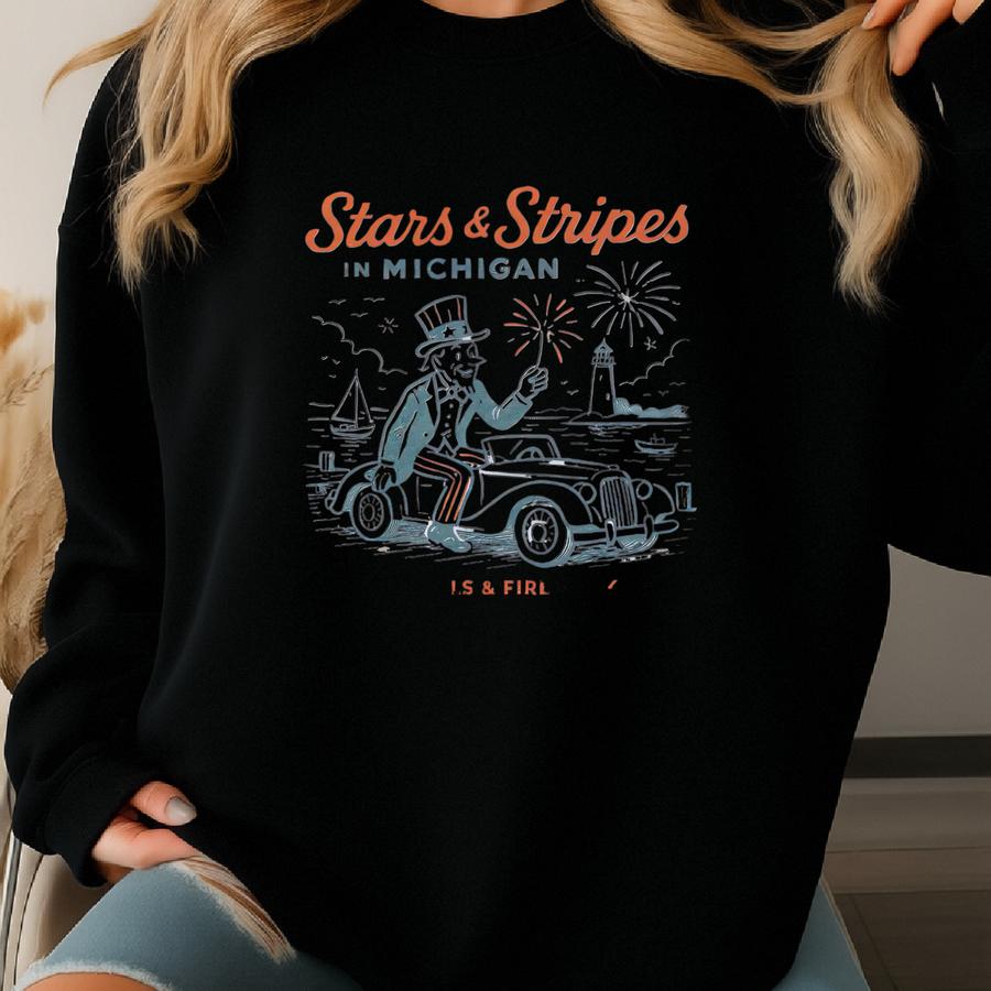 Stars Stripes Michigan Tee: Vintage Americana Graphic T-shirt Sweatshirt