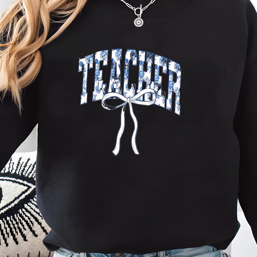 Chinoiserie Coquette Bow Teacher Shirt, Gift For Teacher Appreciation, Matching Teacher Tees For The Back To School Sweatshirt