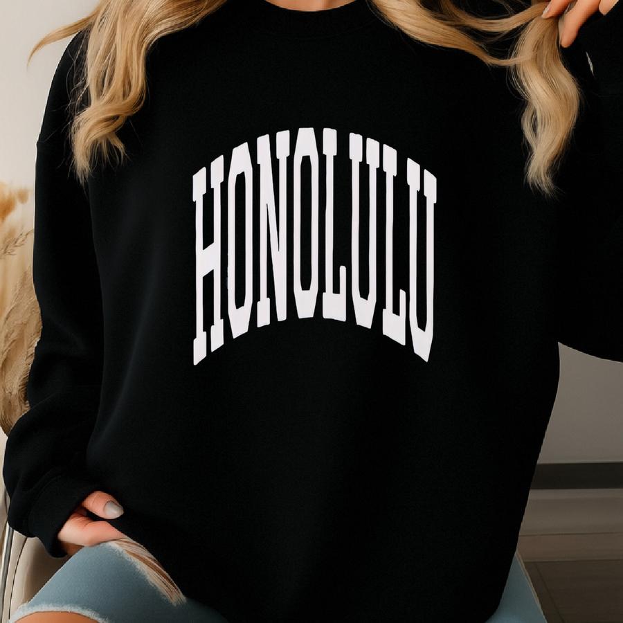 Honolulu Sweatshirt Collegiate Crewneck Sweater Unisex Sweatshirt