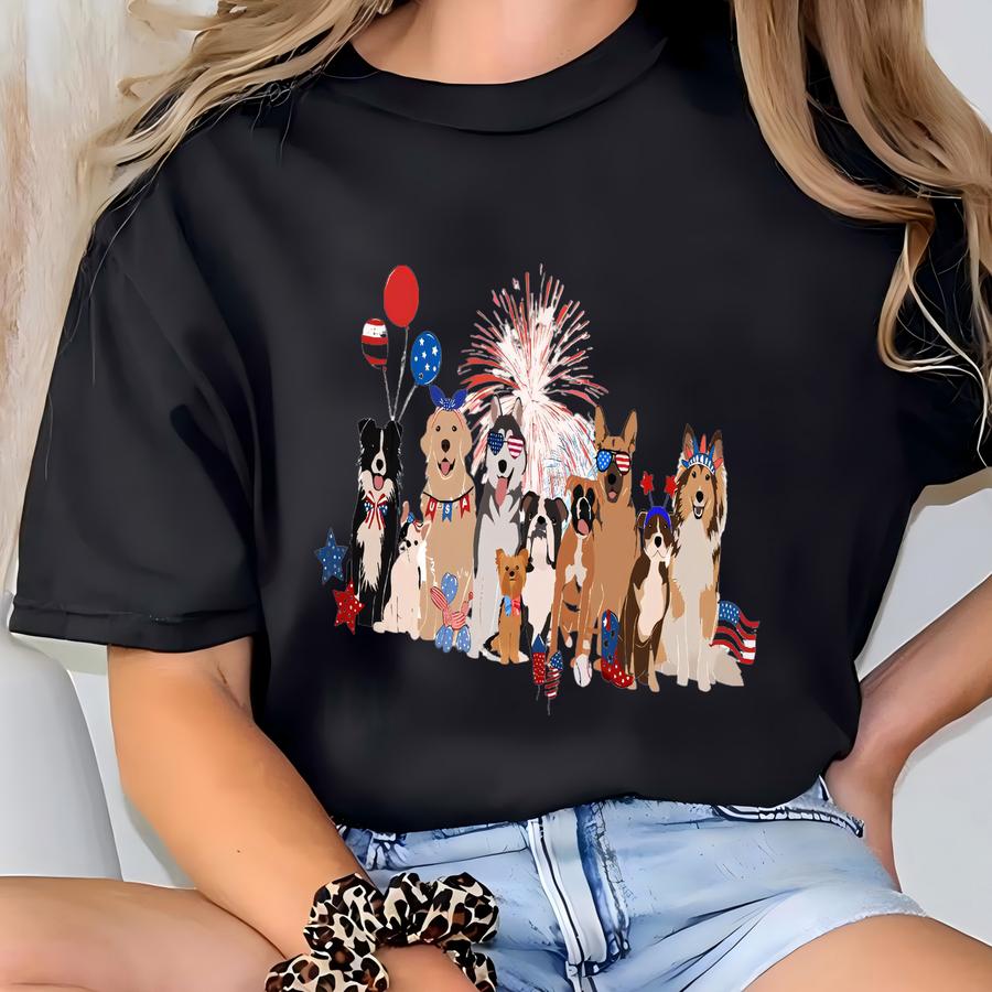 ® 4th Of July Dogs Shirt, Usa Dogs Shirt, America Hoodie, Patriotic Dog Shirt, Cute Tees For 4th Of July, Dog Mom, Dog Dad T-shirt