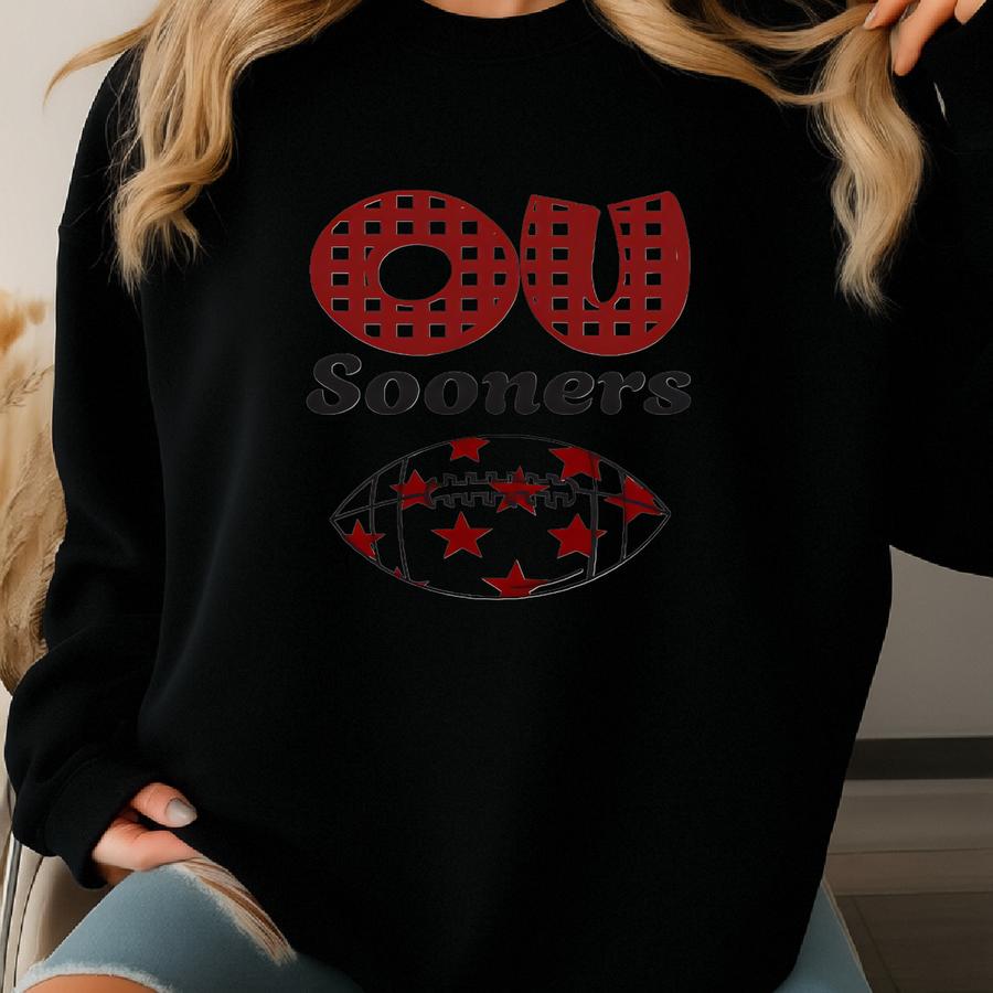 Ou Sooners Football Gingham And Stars Ladies T-shirt Sweatshirt