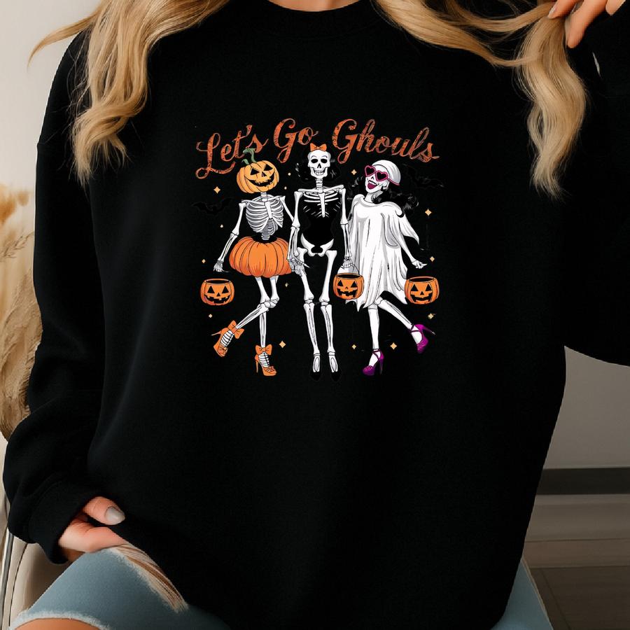 Let's Go Ghouls Shirt, Skeleton Halloween, Skeleton Ghost Shirt, Spooky Season Shirt, Halloween Sweatshirt, Ghouls Crewneck, Spooky Pumpkin Sweatshirt