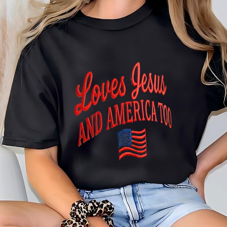 Loves Jesus And America Too, Patriotic Hat, Independence Day Hat, America Retro Design, Christian 4th Of July Cap T-shirt