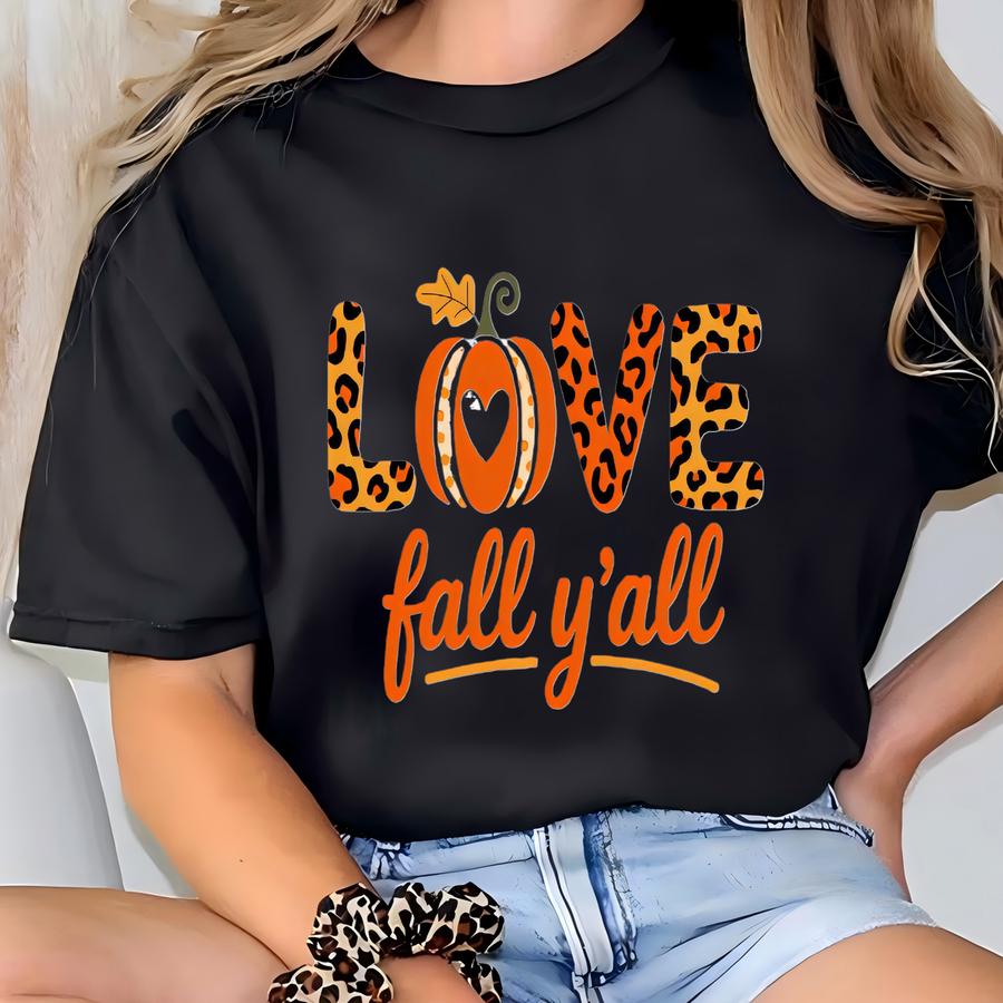 Leopard Pumpkin Fall Sweatshirt: Love Fall Y'all Crewneck T-shirt