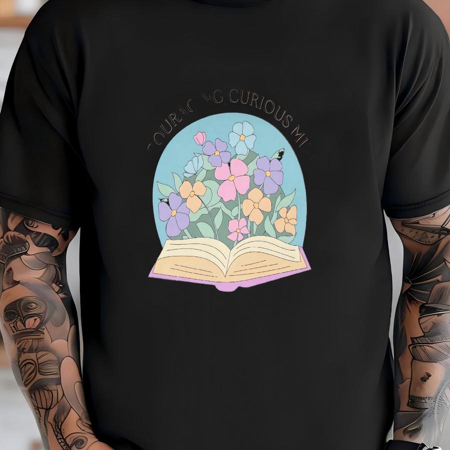 Floral Book Teacher Shirt: Encouraging Curious Minds, Custom Name Option T-shirt