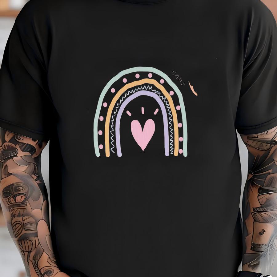 Personalized Teacher Shirt: Rainbow Heart, Teaching Tiny Minds T-shirt