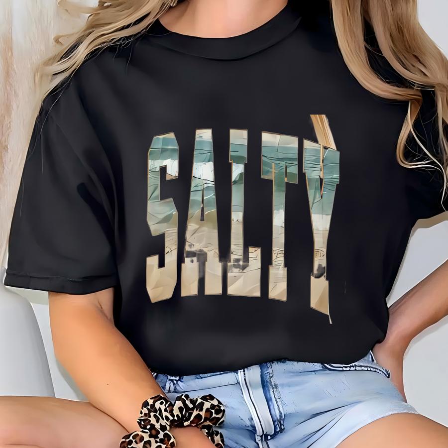 Salty Hoodie, Beach Varsity Font Tee, Unisex Tee, Summer Graphic Tee, Ocean Scene Shirt, Oversized Beach Tee, Salty T Shirt T-shirt