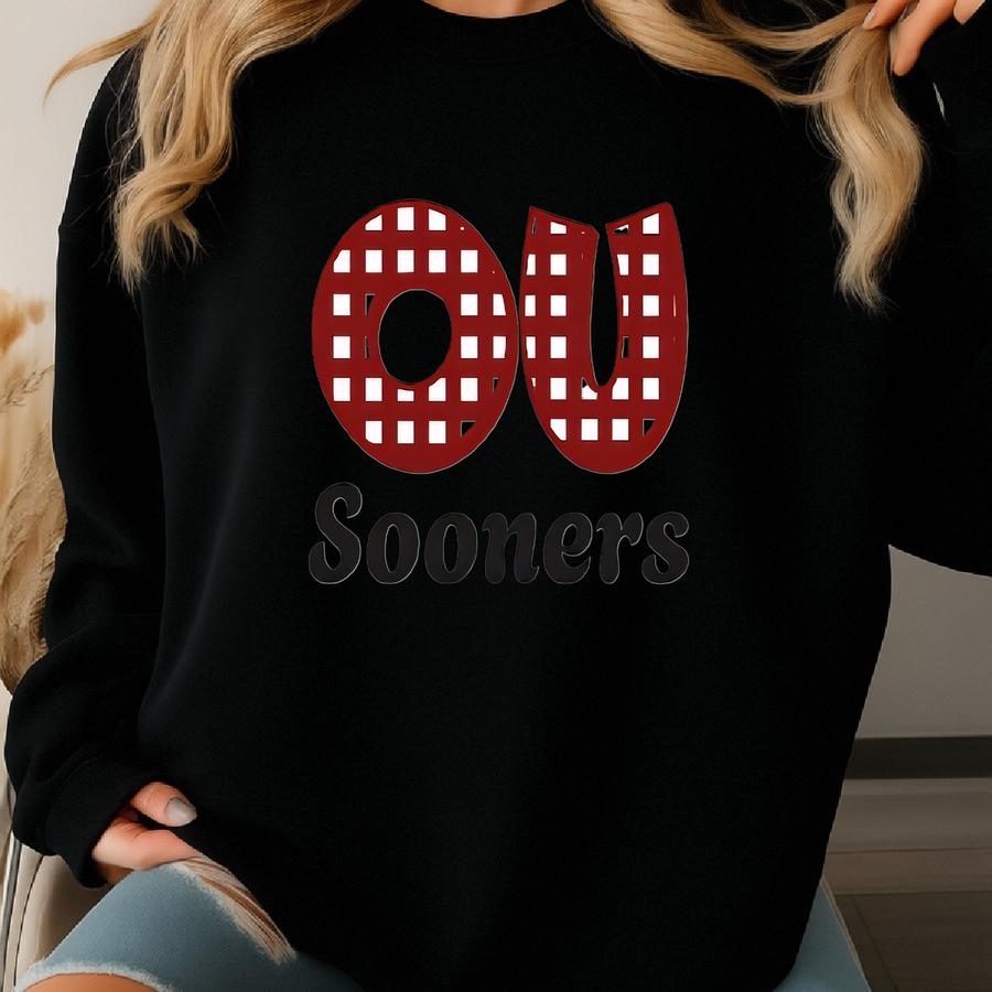 Ou Sooners Gingham Bella Canvas Ladies T-shirt Sweatshirt