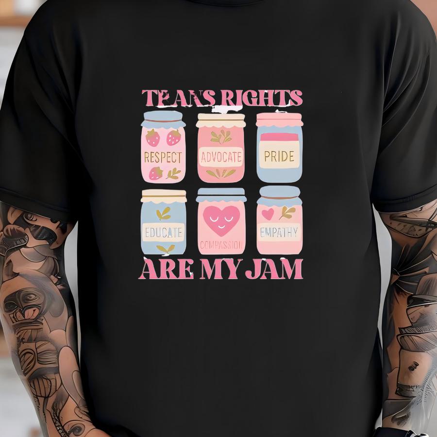 Trans Rights Are My Jam Shirt, Cute Trans Pride Hoodie, Lgbtq Equality Tee, Pink Blue Strawberry Jar Shirt, Pride Month Gift T-shirt