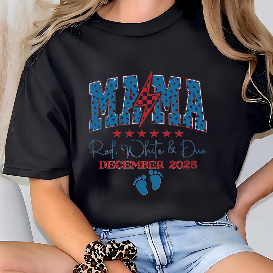 Comfort 4th Of July Pregnancy Announcement Shirt,american Mama,red White And Due Patriotic Maternity Tee,july Fourth Shirt For Mom To Be T-shirt