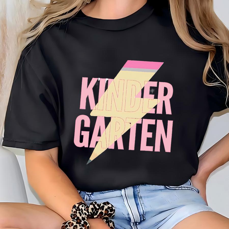 Kindergarten Team Shirt For Back To School, Kinder Teacher Hoodie With Lightning Bolt Design, Kindergarten Teacher  T-shirt