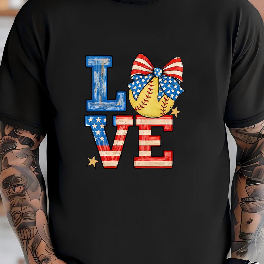 Softball Shirt, Softball Coquette, Patriotic Bow Softball, Softball Design, Premium Unisex Shirt, 9 Color Choices, 3x Softball, 4x Softball T-shirt