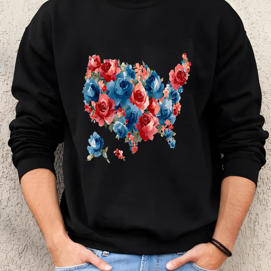 Usa Floral Patriotic Shirt: July 4th Bella Canvas Tee Sweatshirt