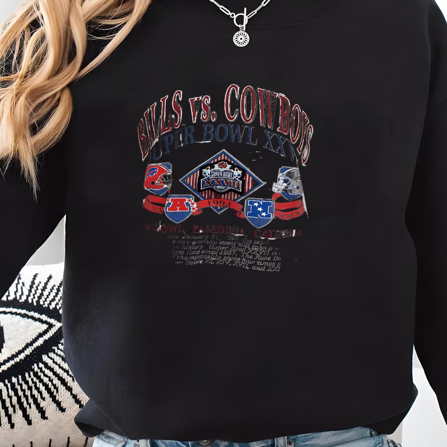 Vintage 1993 Cowboys Vs Super Bowl 27 Tee Sz Xl – Football Rose Bowl Graphic – Rare 90s Sportswear Sweatshirt