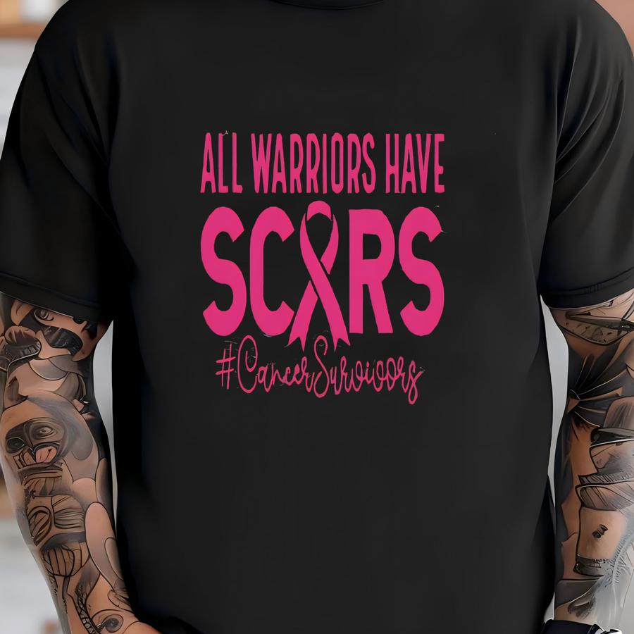 All Warriors Have Scars Shirt, Cancer Awareness Shirt, Cancer Support Tee, Breast Cancer Gift, Team Cancer Shirt, Cancer Fighter, Pink T-shirt