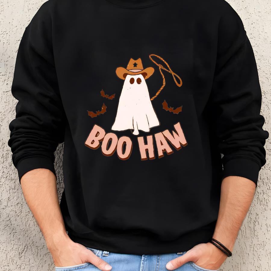Halloween Boo Haw Western Sweatshirt, Cute Ghost Halloween Shirt, Retro Halloween Shirt, Country Cowgirl Halloween Shirt, Cowboy Ghost Shirt Sweatshirt