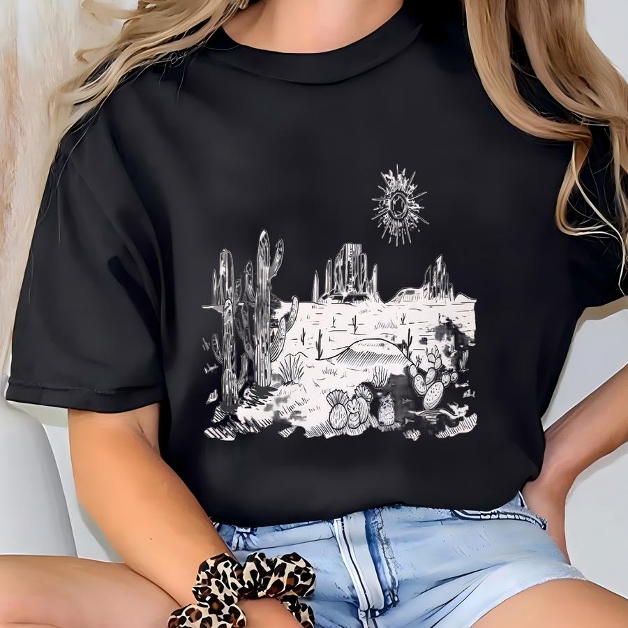 Desert Shirt, Cactus Plants Shirt, Road Trip Shirt, Cactus Shirt, Adventure Shirt, Arizona Shirt, Cactus Scene Shirt, Women Western Shirt T-shirt