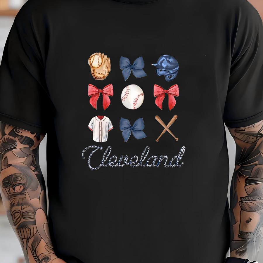 Cleveland Baseball Bow Shirt: Coquette Kids Game Day Tee T-shirt