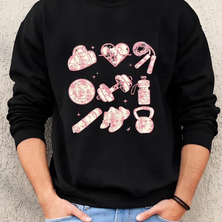 Pink Toile Gym Shirt: Workout Tee, Lifting Gift Sweatshirt